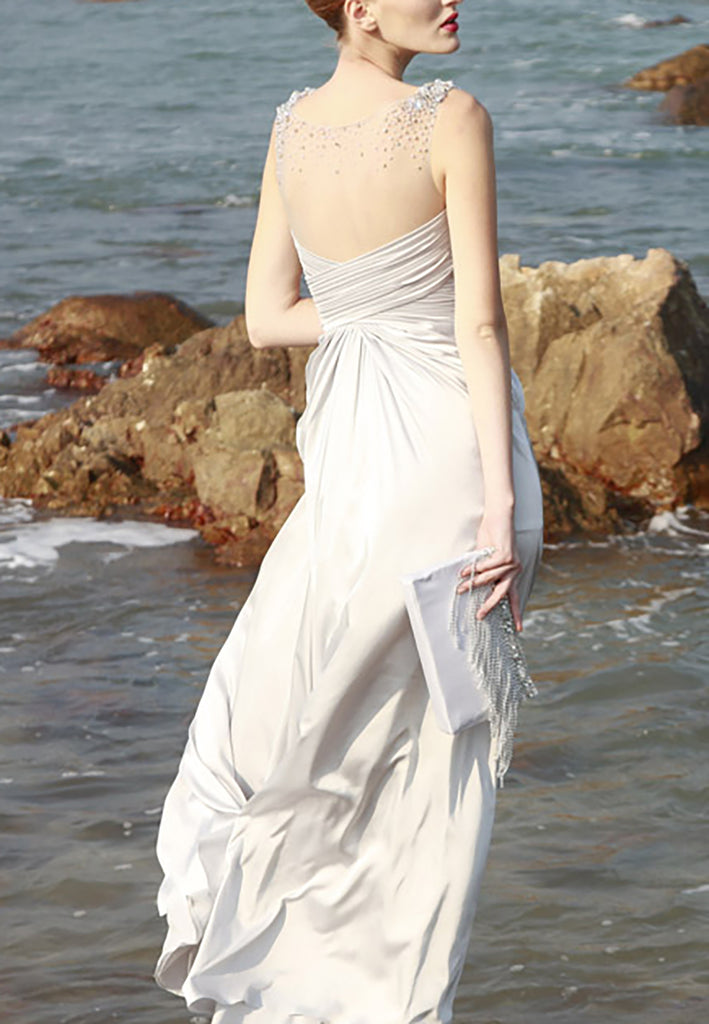 Silver Sweetheart Diamond Pleated Evening Dress (80602) - weddingdress-elliotclairelondon