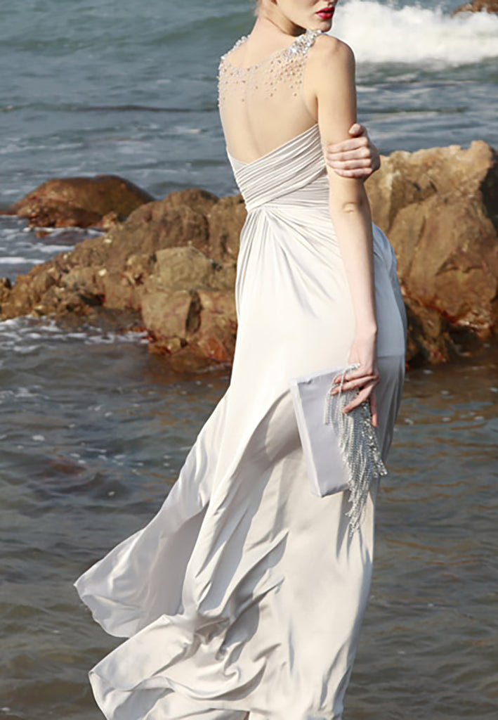 Silver Sweetheart Diamond Pleated Evening Dress (80602) - weddingdress-elliotclairelondon