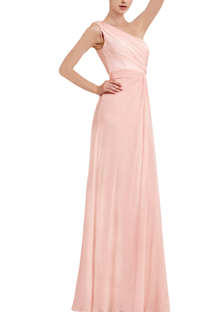 Nina in Light Pink Asymmetric Bridesmaid Dress with Beading (30023) - weddingdress-elliotclairelondon