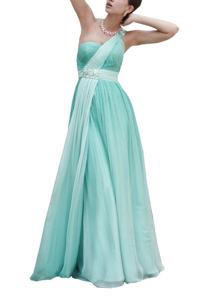 One Shoulder Teal A Line Evening Wedding Dress  (80339) - weddingdress-elliotclairelondon