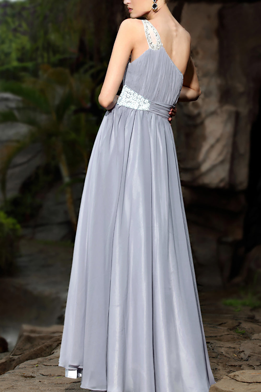 Grey Chiffon Embellished One Shoulder Evening Dress (30358) Grey Chiffon Embellished One Shoulder Evening Dress (30358)