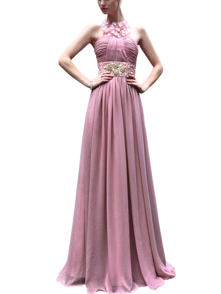 Elliot Claire Halter Pink Bridesmaid Dress with Jewels  (30542) - weddingdress-elliotclairelondon