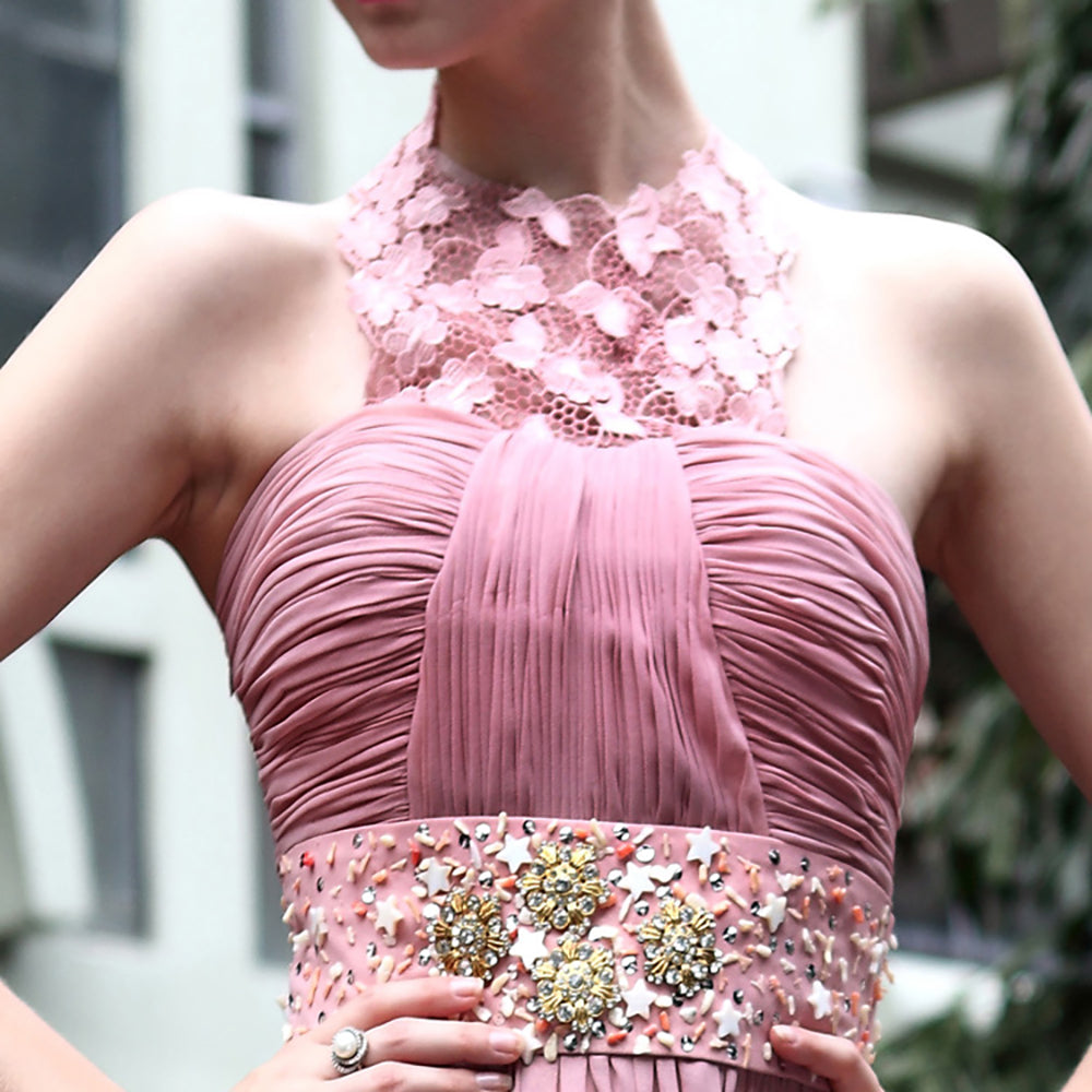 Elliot Claire Halter Pink Bridesmaid Dress with Jewels  (30542) - weddingdress-elliotclairelondon