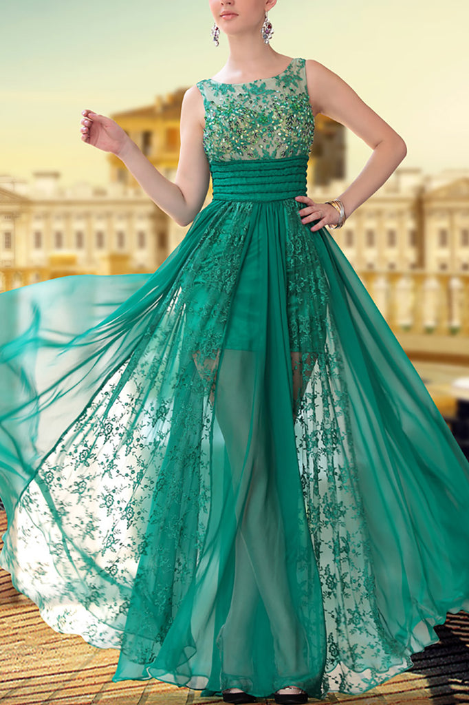 Amidala in Sleeveless Chiffon Lace Evening Dress  (30650) - weddingdress-elliotclairelondon