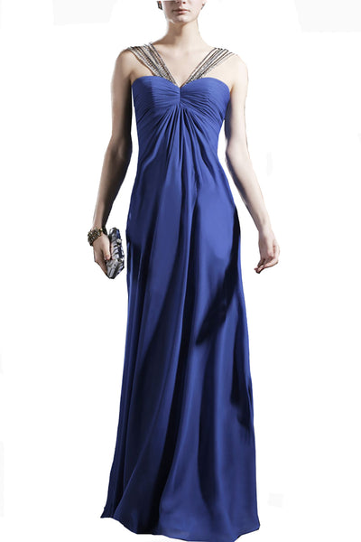 Persian Blue Beaded V Neck Evening Dress  (56620) - weddingdress-elliotclairelondon