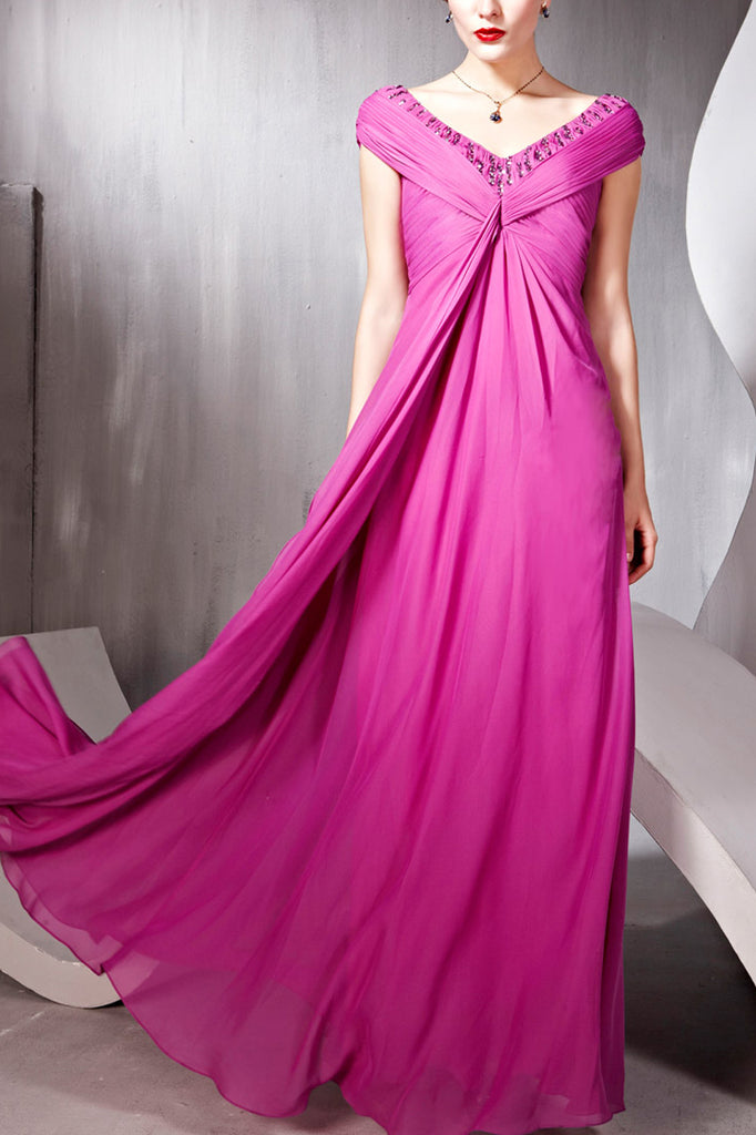 Magenta Ruched Evening Dress with Beaded Bodice  (56808) - weddingdress-elliotclairelondon