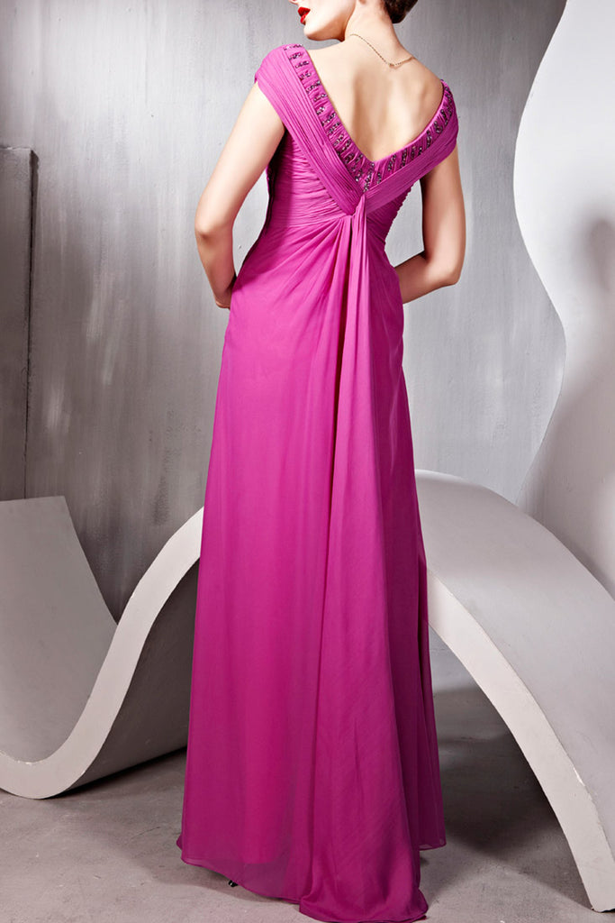 Magenta Ruched Evening Dress with Beaded Bodice  (56808) - weddingdress-elliotclairelondon