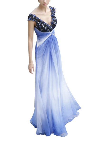 Blue V Neck Floor Length Evening Dress with Beading  (80320) - weddingdress-elliotclairelondon