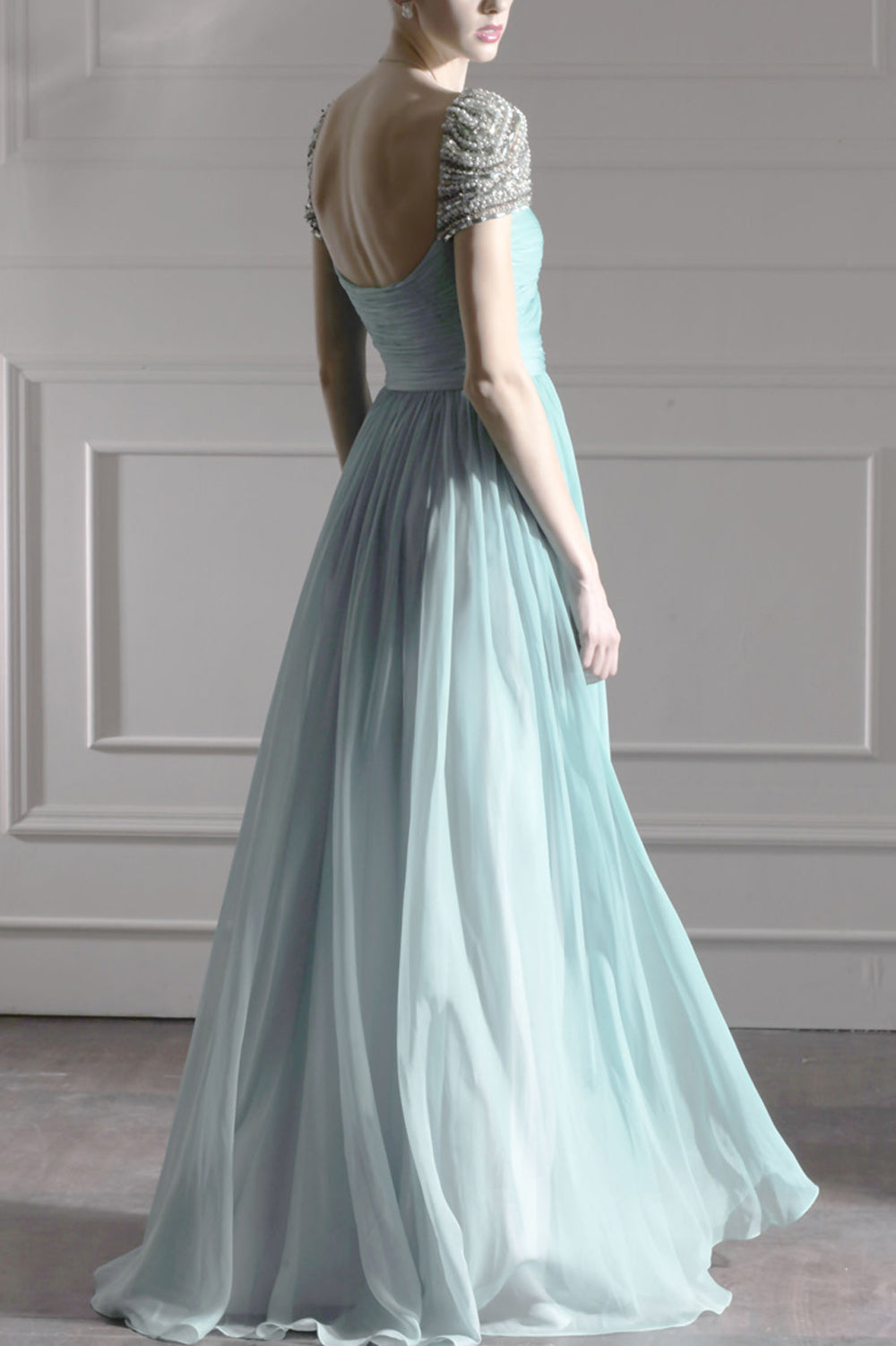 Teal Chiffon Grecian Evening Dress With Silver Jewels (80951) Teal Chiffon Grecian Evening Dress With Silver Jewels (80951)