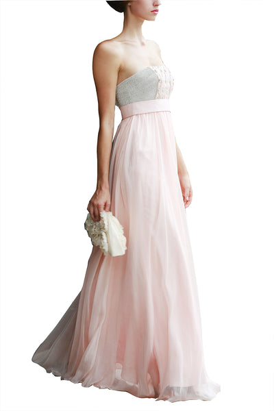 Pink Strapless Empire Dress with Embellished Bodice (80592) - weddingdress-elliotclairelondon