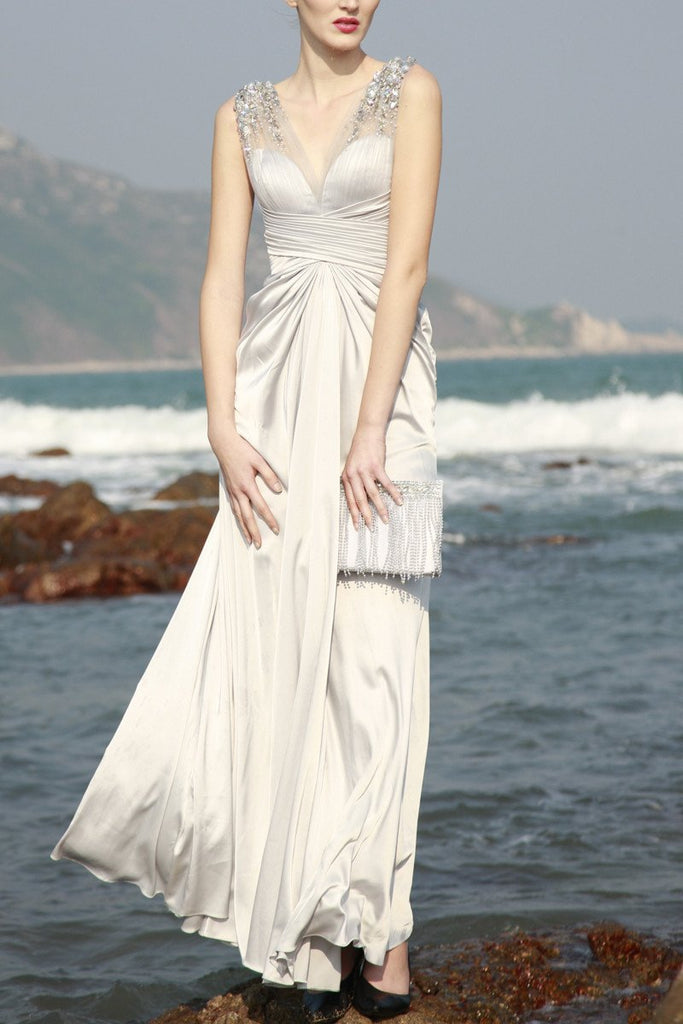 Silver Sweetheart Diamond Pleated Evening Dress (80602) - weddingdress-elliotclairelondon