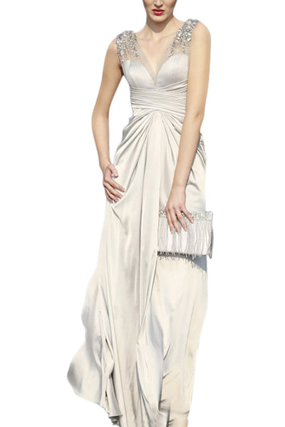 Silver Sweetheart Diamond Pleated Evening Dress (80602) - weddingdress-elliotclairelondon