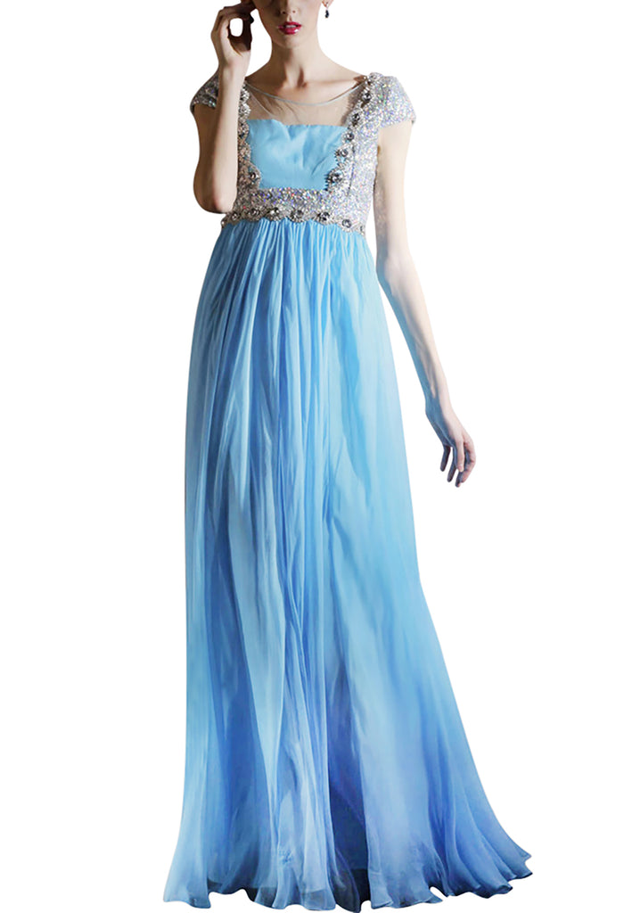 Powder Blue Floor Length Evening Dress With Silver Jewels  (80990) - weddingdress-elliotclairelondon