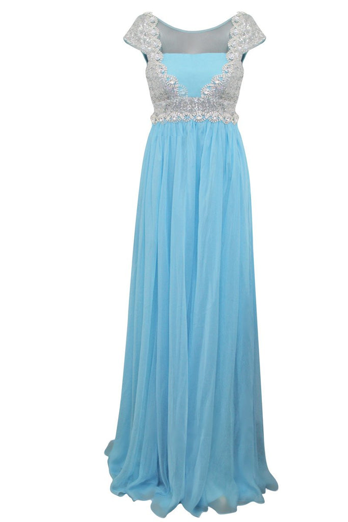 Elliot Claire Powder Blue Floor Length Evening Dress With Silver Jewels