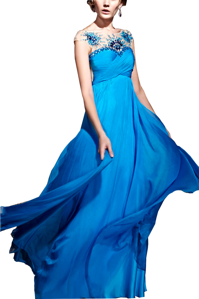 Royal Blue Chiffon Blue Evening Dress (81053) - weddingdress-elliotclairelondon