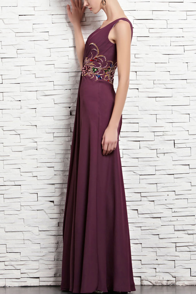 Purple Sleeveless Floor Length Prom Dress  (81610) - weddingdress-elliotclairelondon