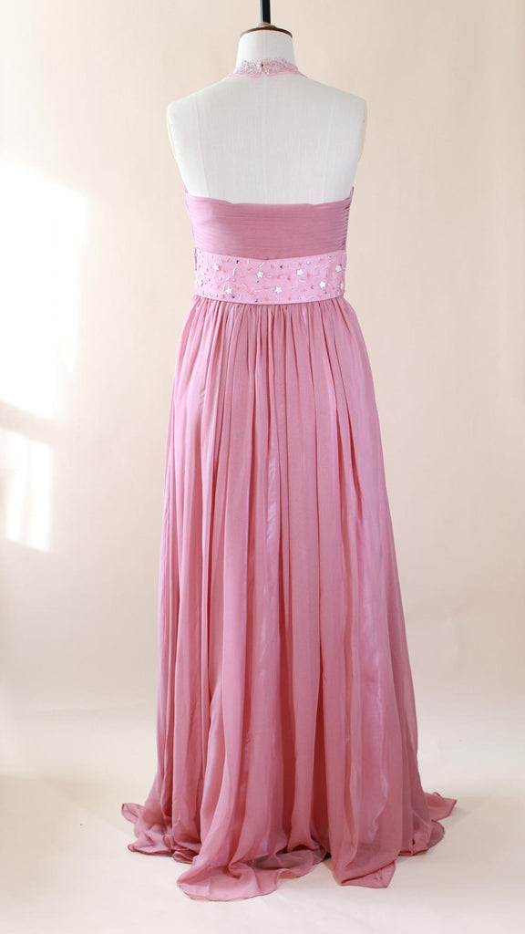 Charlotte Halter Pink Bridesmaid Dress Floor length Formal Chiffon Prom Dress US4