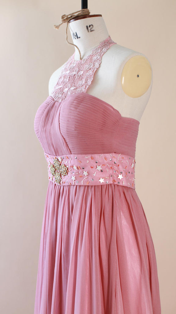 Charlotte Halter Pink Bridesmaid Dress Floor length Formal Chiffon Prom Dress US4