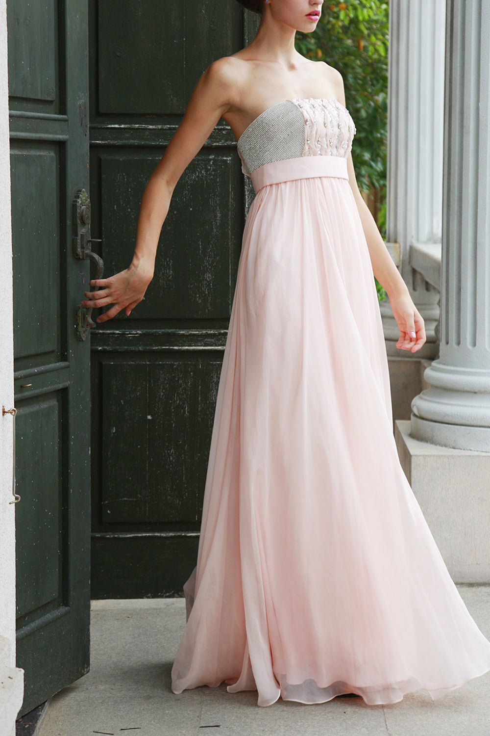 Pink Strapless Empire Dress with Embellished Bodice (80592)