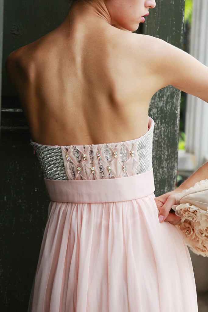 Pink Strapless Empire Dress with Embellished Bodice (80592) - weddingdress-elliotclairelondon