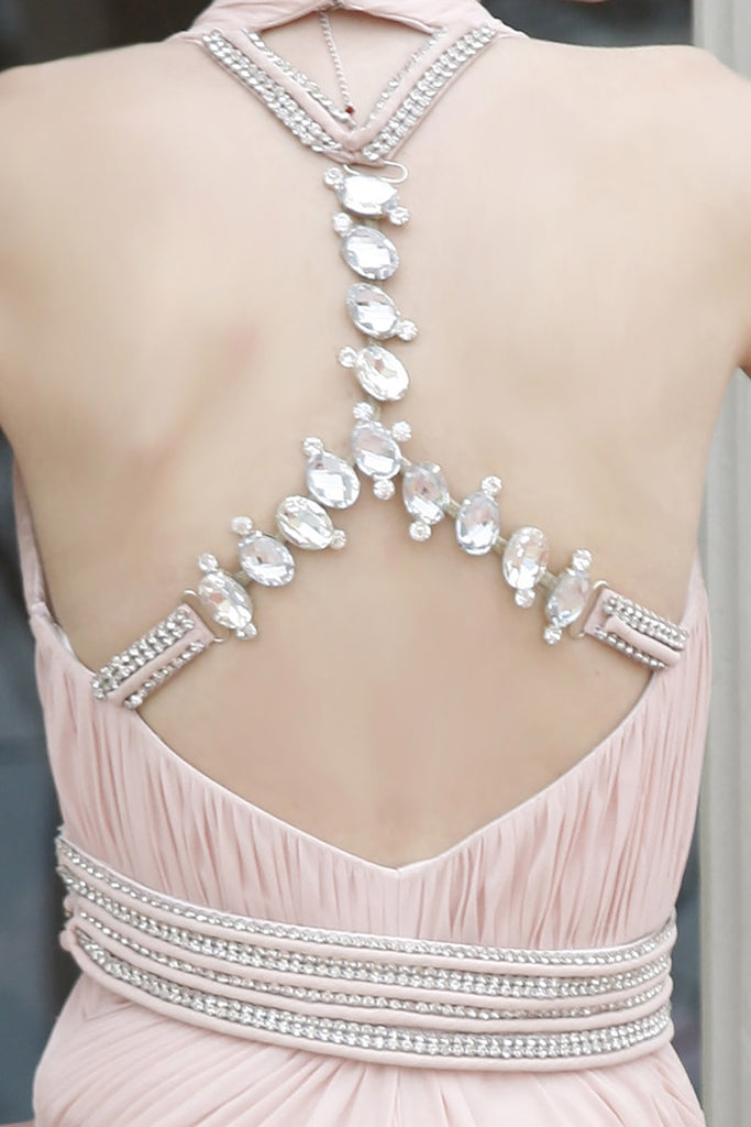 Victoria in Pink Halter Natural Waist Chiffon Evening Dress (80832) - weddingdress-elliotclairelondon