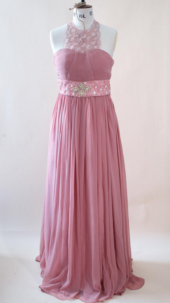 Charlotte Halter Pink Bridesmaid Dress Floor length Formal Chiffon Prom Dress US4