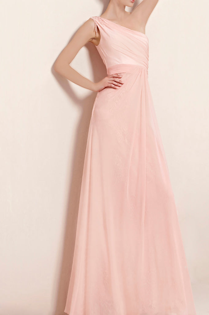 Nina in Light Pink Asymmetric Bridesmaid Dress with Beading (30023) - weddingdress-elliotclairelondon
