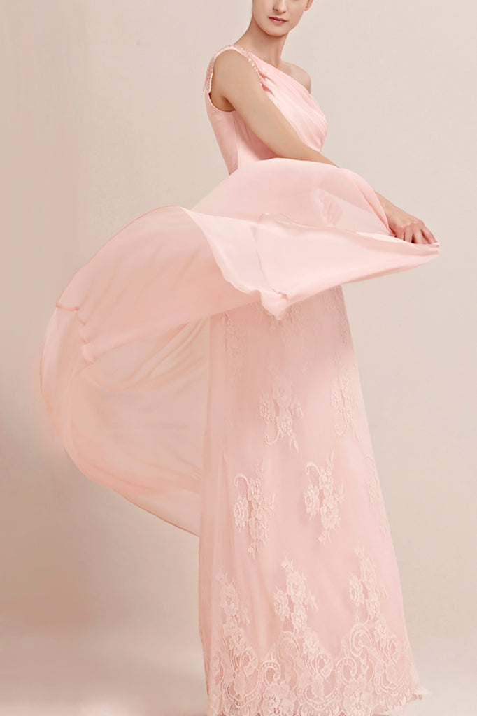 Nina in Light Pink Asymmetric Bridesmaid Dress with Beading (30023) - weddingdress-elliotclairelondon