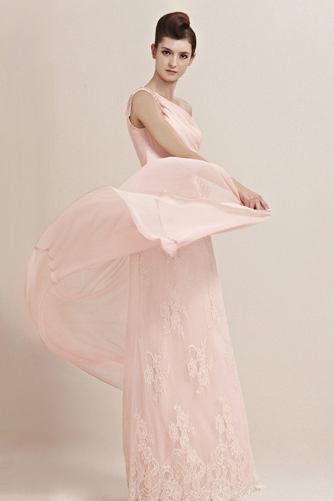 Elliot Claire Nina in Light Pink Asymmetric Bridesmaid Dress with Beading