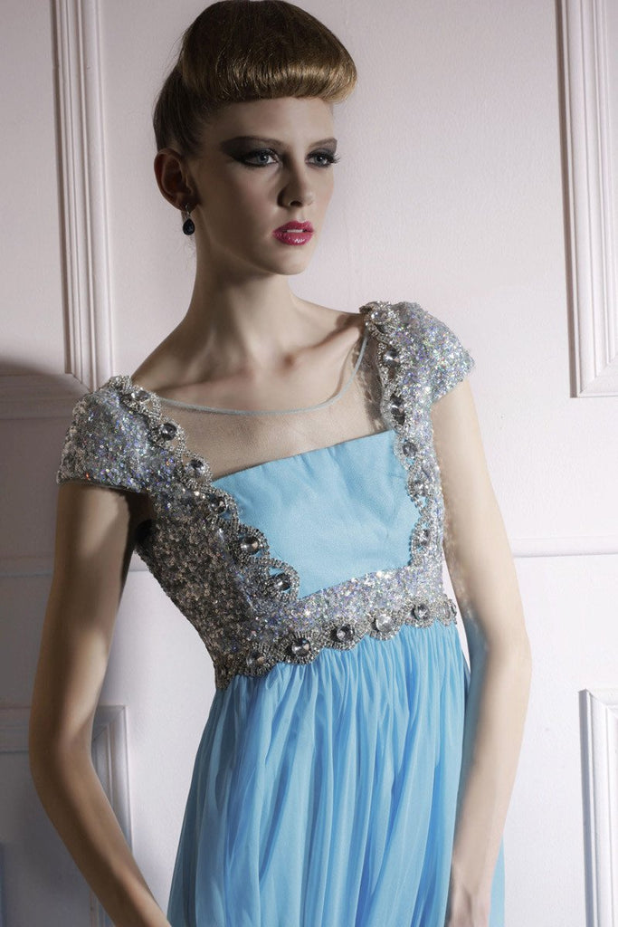 Elliot Claire Powder Blue Floor Length Evening Dress With Silver Jewels