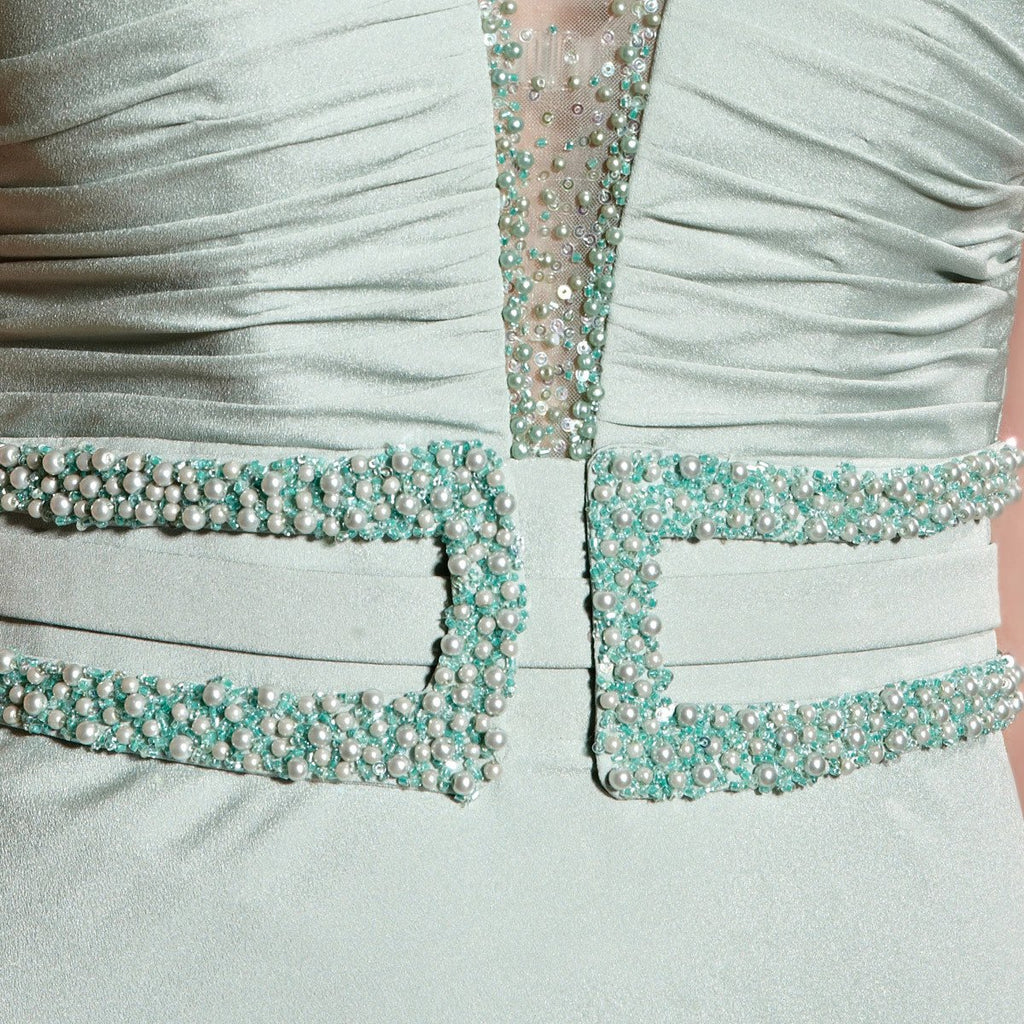 Elliot Claire High Neck Green Evening Dress